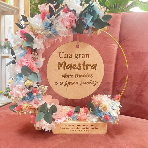 Aro con mensaje personalizado con flores preservadas regalo