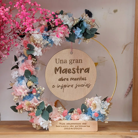 Aro con mensaje personalizado con flores preservadas regalo