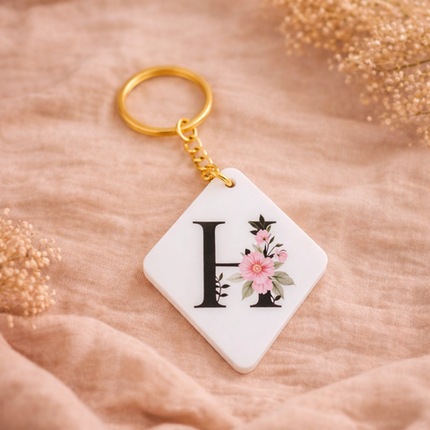 Llavero inicial flores- Regalo para invitados bodas y eventos