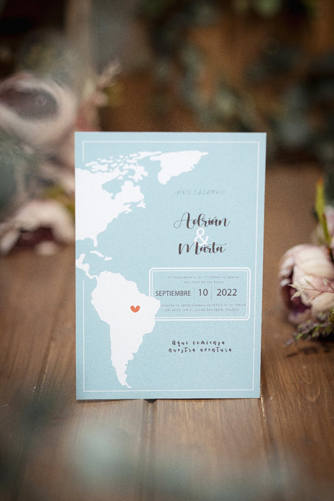 Invitación Boda Mapa mundo
