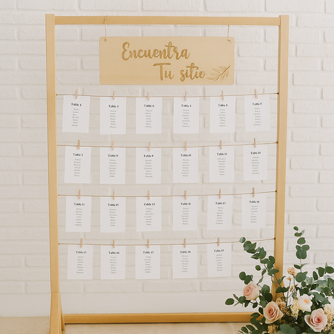 Cartel madera encuentra tu sitio- Bodas y eventos