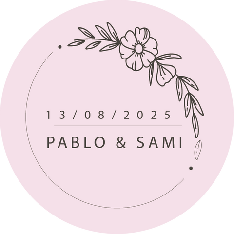 Pegatina boda personalizada rosa
