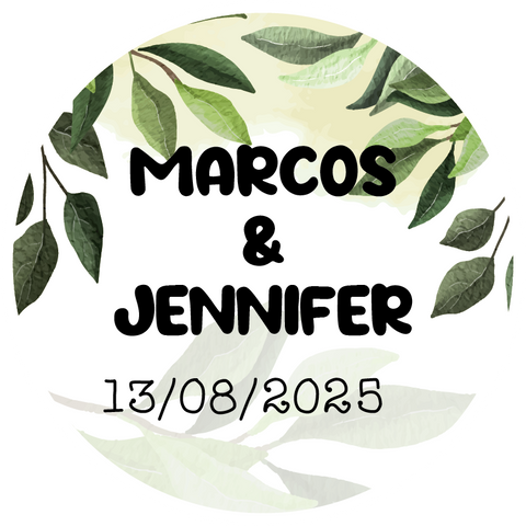 Pegatina boda personalizada hojas